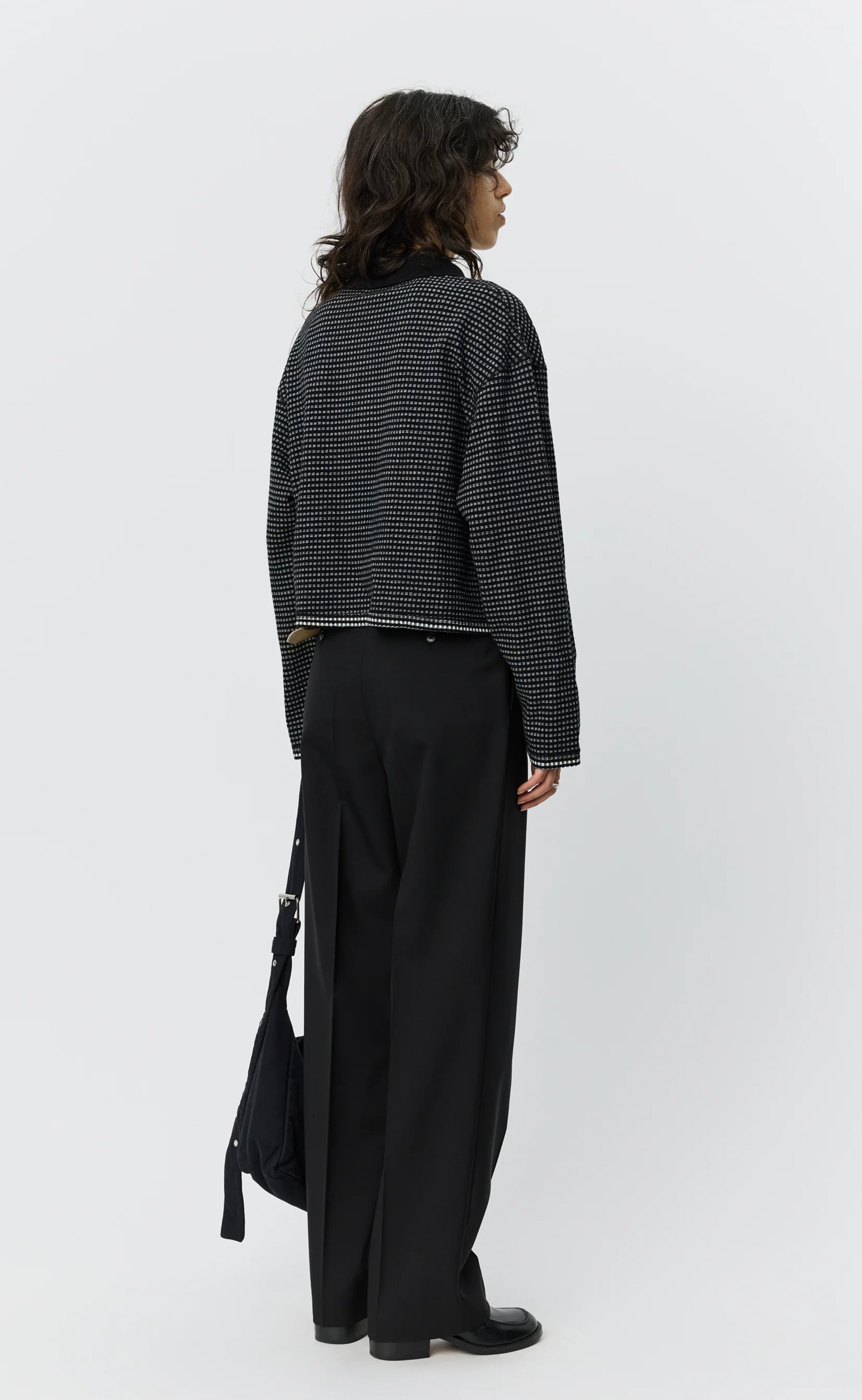 Cropped LS Polo - Black Experienced Check - Image 3