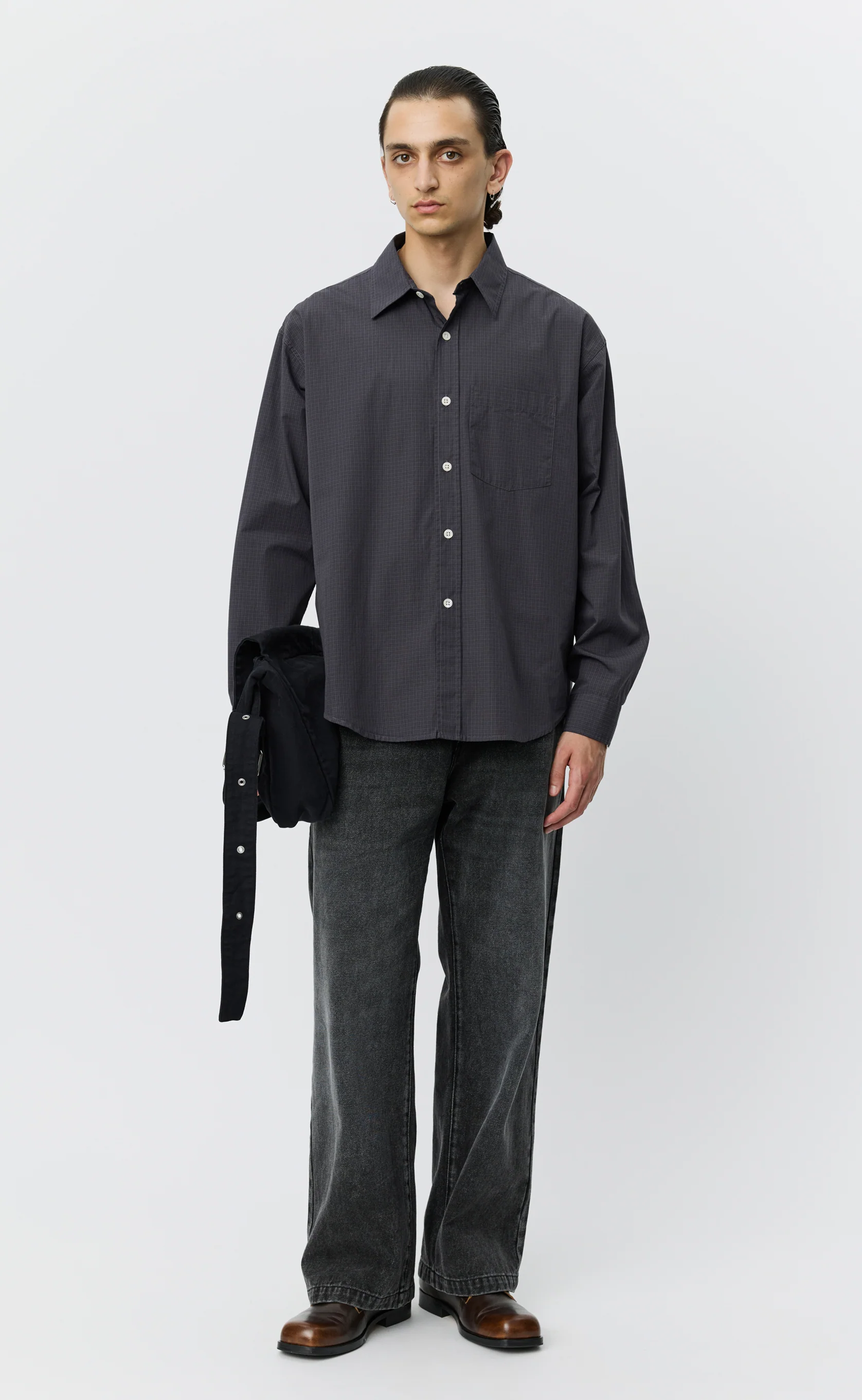 Executive Shirt - Mushroom Micro Check Poplin
