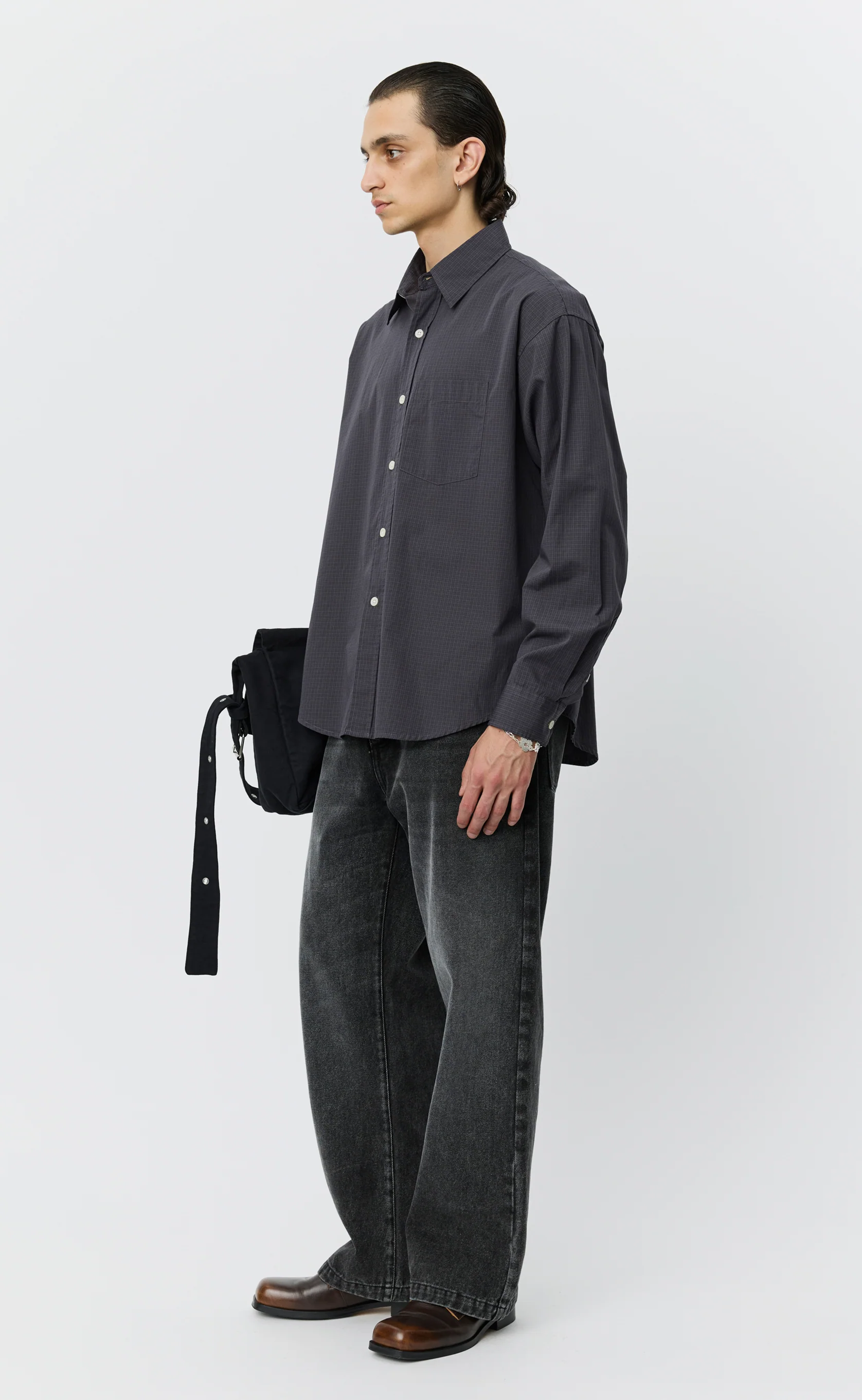Executive Shirt - Mushroom Micro Check Poplin - Image 2