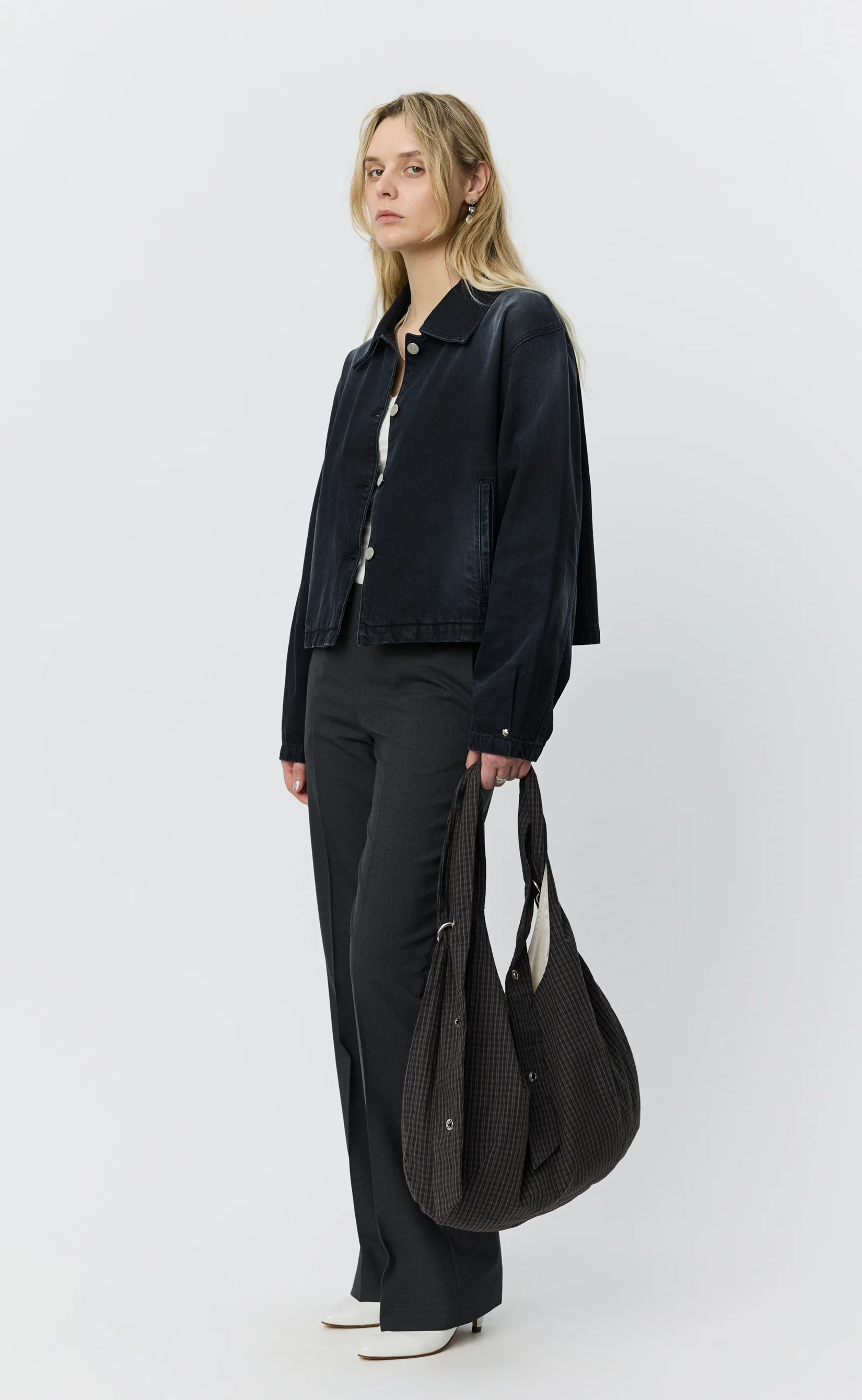 Eyelet Shoulder Bag - Dark Linen Check - Image 3