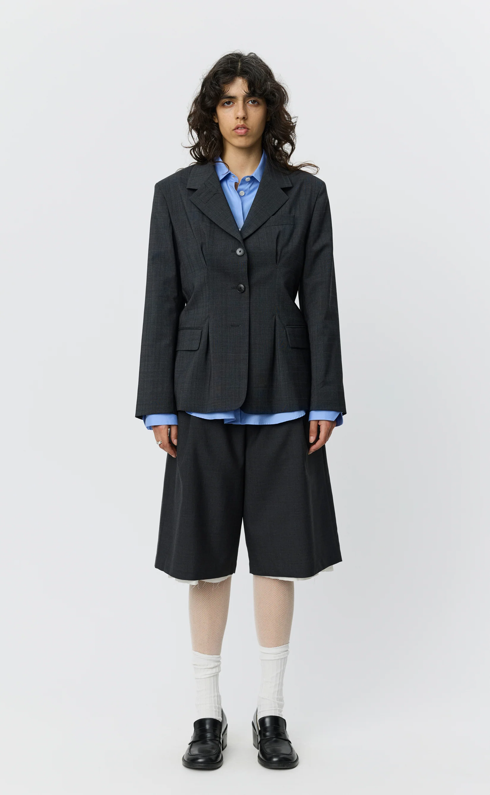 Inverted Pleat Blazer - Dark Grey Check