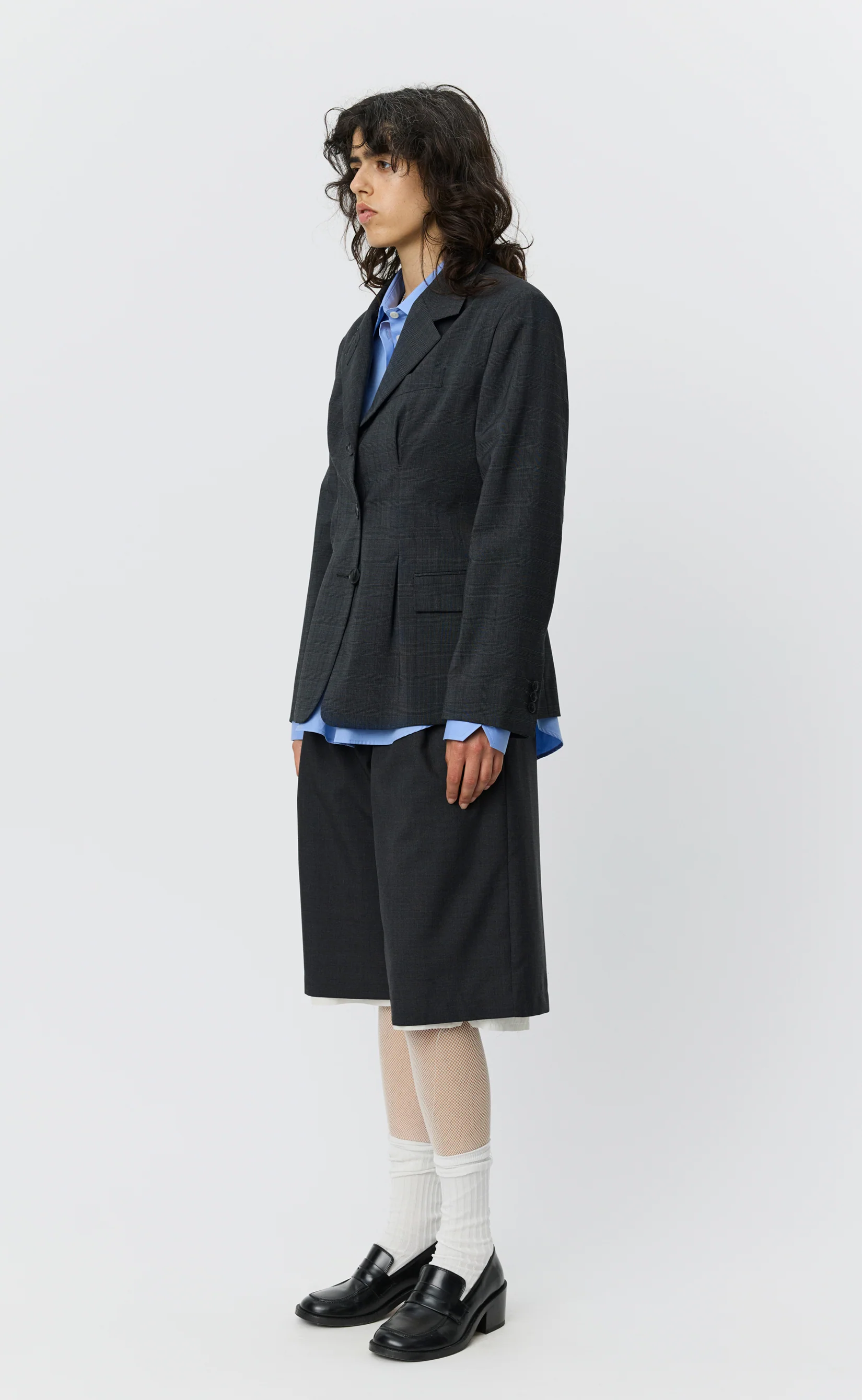 Inverted Pleat Blazer - Dark Grey Check - Image 2