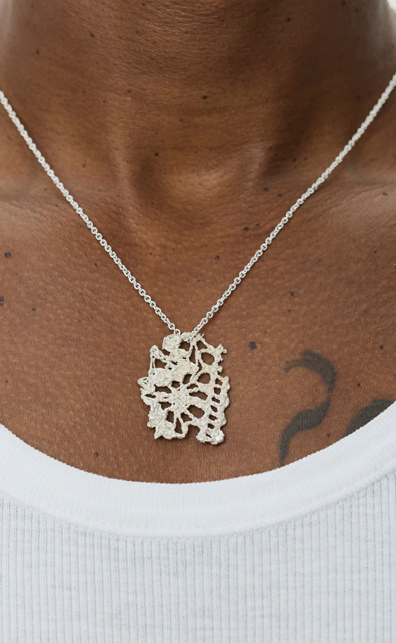 Lace Pendant Necklace - Brushed Silver - Image 3