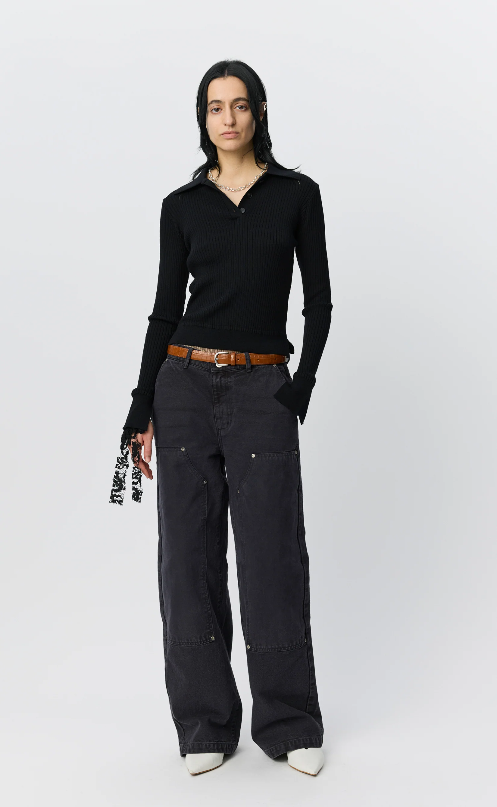 Partial Placket Polo - Black Rib