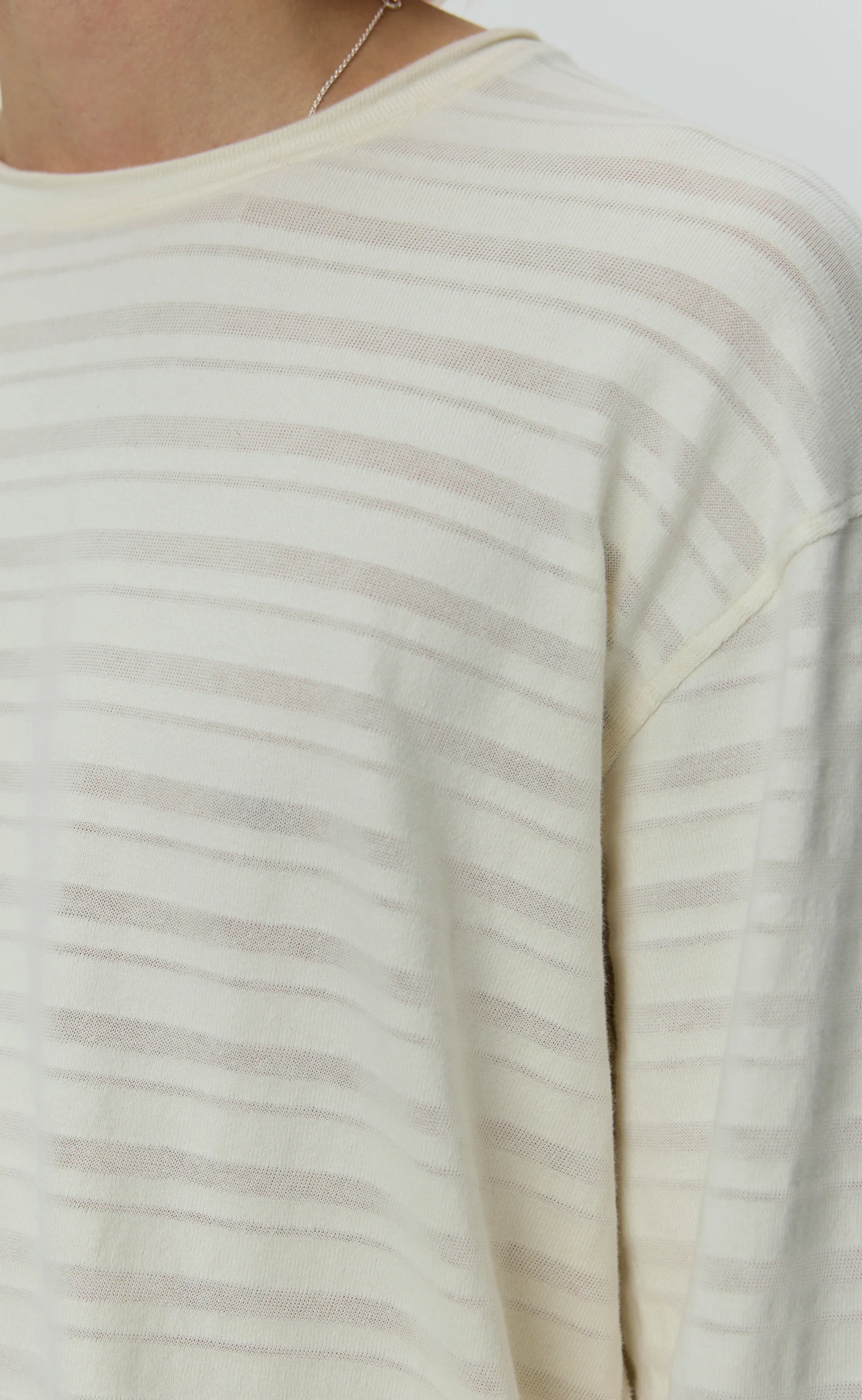 Round Neck Sweater - Off White Stripe - Image 4