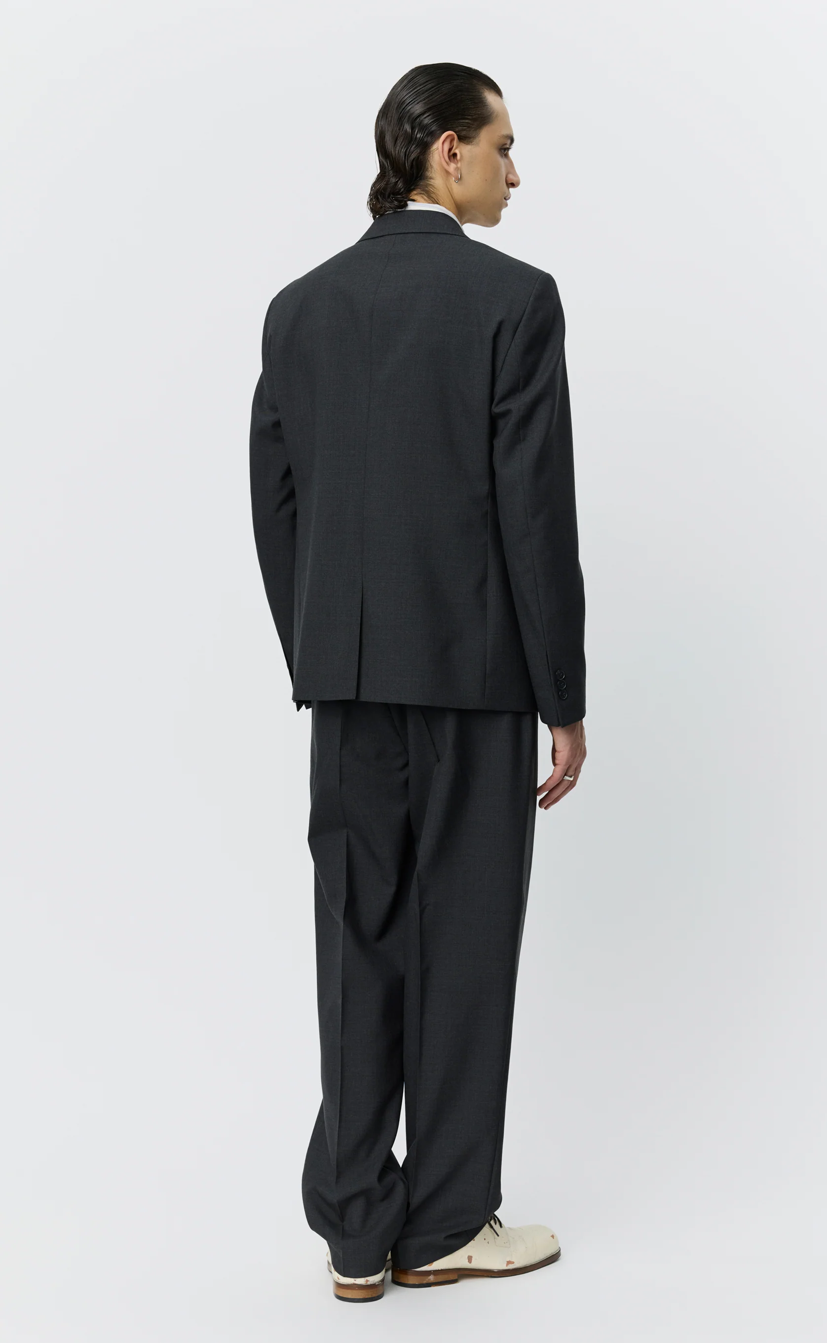 Single Breasted Blazer - Dark Grey Tropical Wool - Image 4