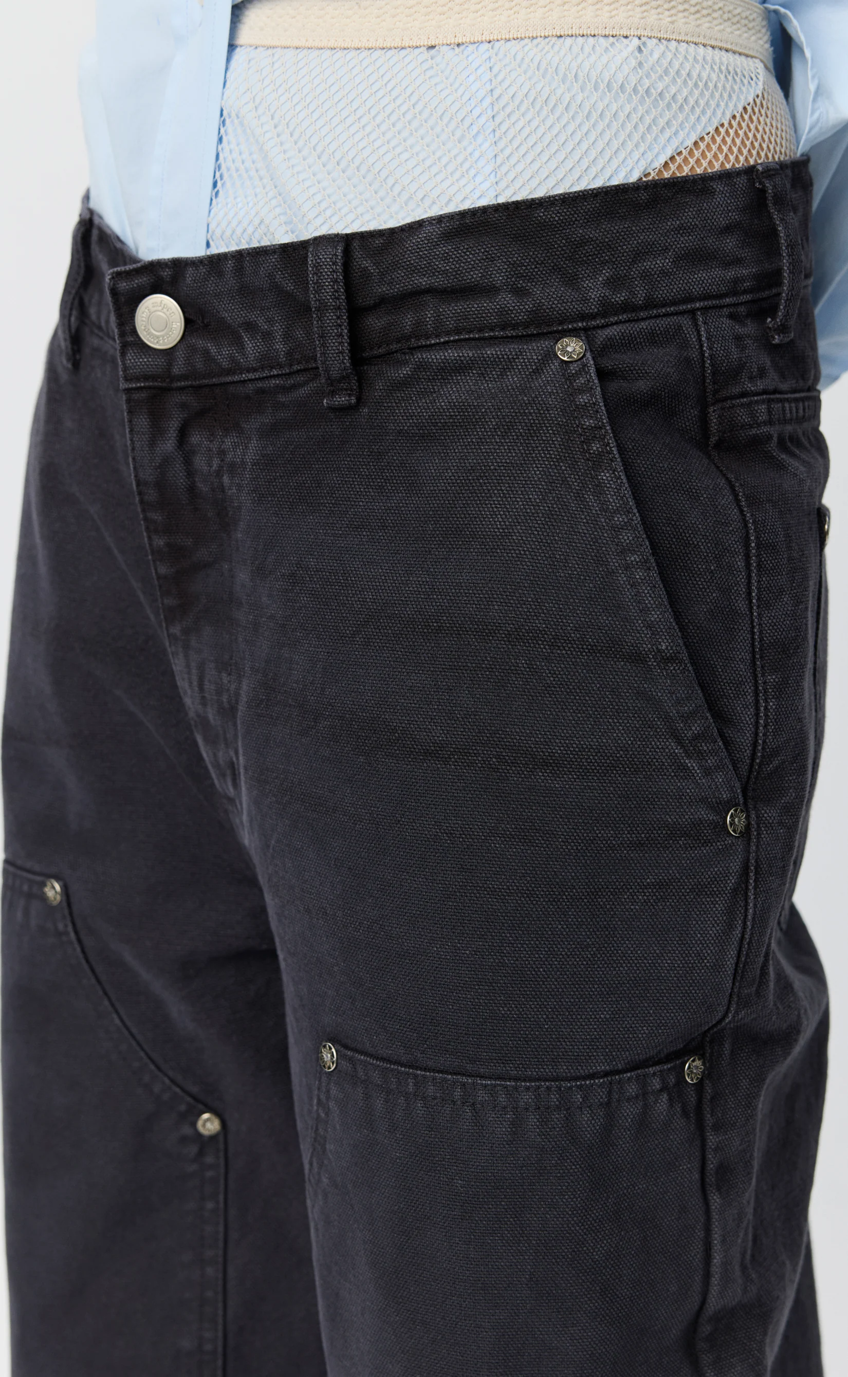 Womens Double Knee Jeans - Dark Grey Canvas - Image 4