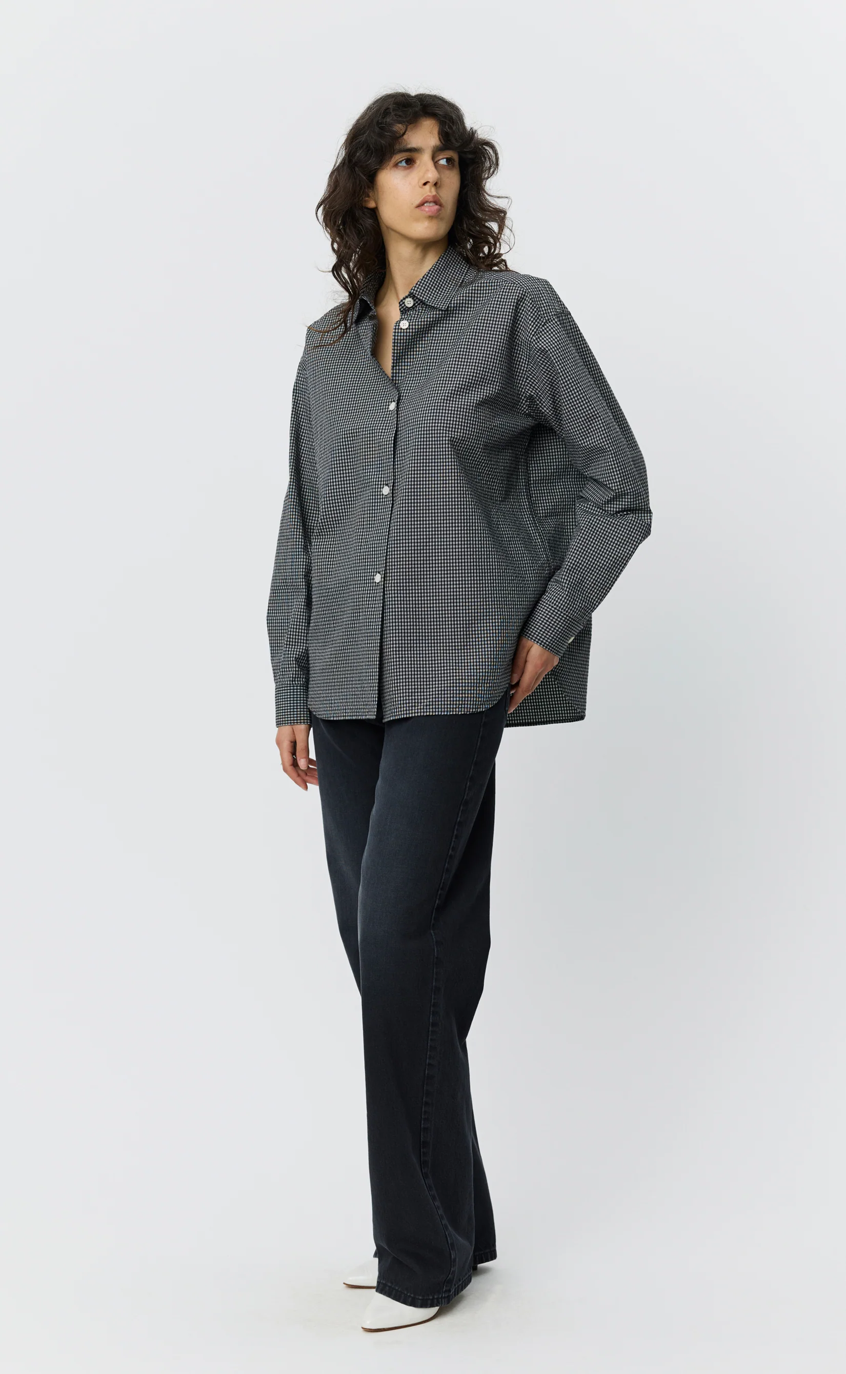 Womens Generous Shirt - Black Experienced Check - Image 3